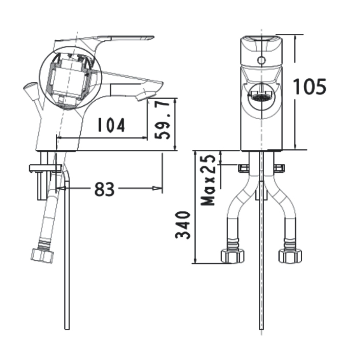 Bản vẽ kích thước vòi chậu rửa lavabo American Standard WF-0301 Cygnet